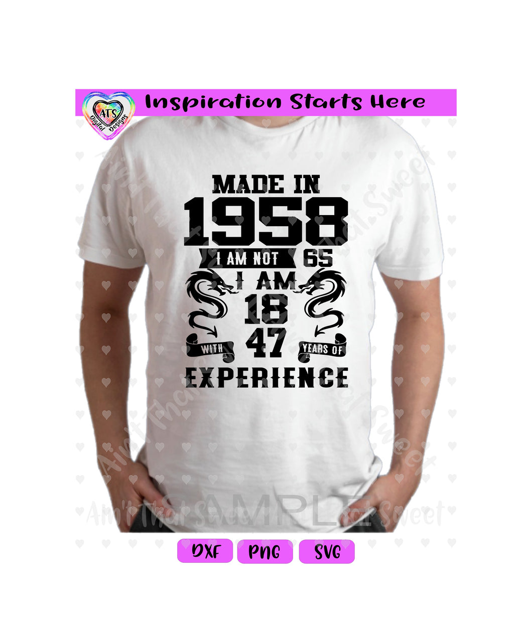Made In 1958 | I Am Not 65 | I'm 18 With 47 Years Experience (Based on 2023) - Transparent PNG SVG DXF - Silhouette, Cricut, ScanNCut