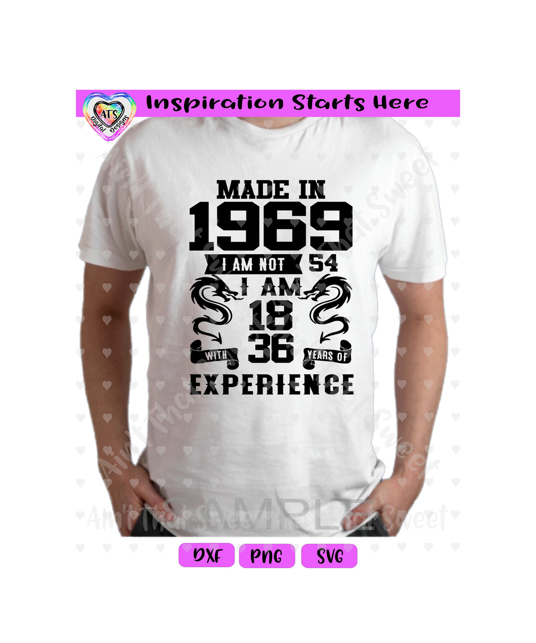 Made In 1969 | I Am Not 54 | I'm 18 With 36 Years Experience (Based on 2023) - Transparent PNG SVG DXF - Silhouette, Cricut, ScanNCut