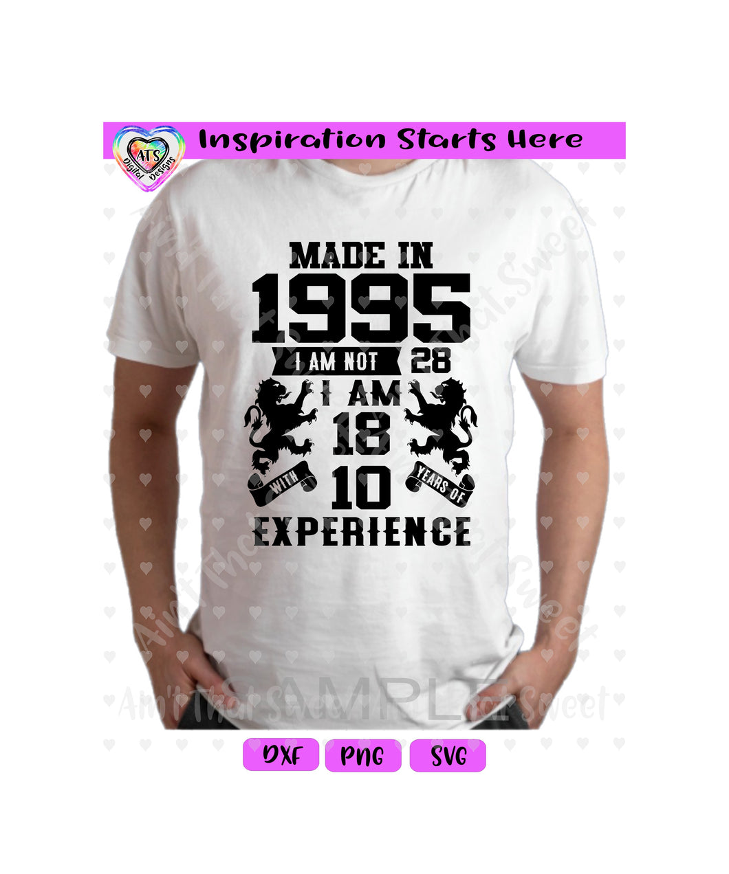 Made in 1995 | I am not 28 I am 18 With 10 Years Experience | Banners | Lions | Scrolls  (Based on 2023) - Transparent PNG, SVG, DXF  - Silhouette, Cricut, Scan N Cut