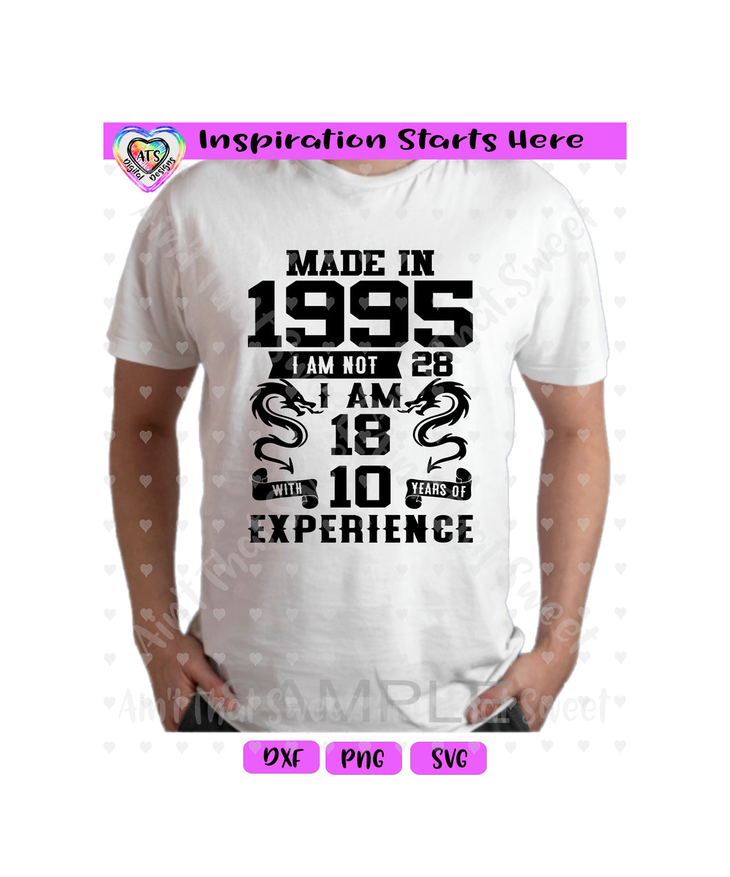 Made in 1995 | I am not 28 I am 18 With 10 Years Experience | Banners | Serpents | Scrolls  (Based on 2023) - Transparent PNG, SVG, DXF  - Silhouette, Cricut, Scan N Cut