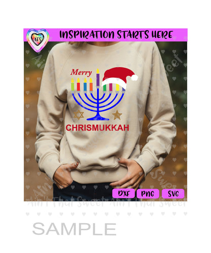 Merry Chrismukkah | Menorah | Santa Cap - Transparent PNG SVG DXF - Silhouette, Cricut, ScanNCut