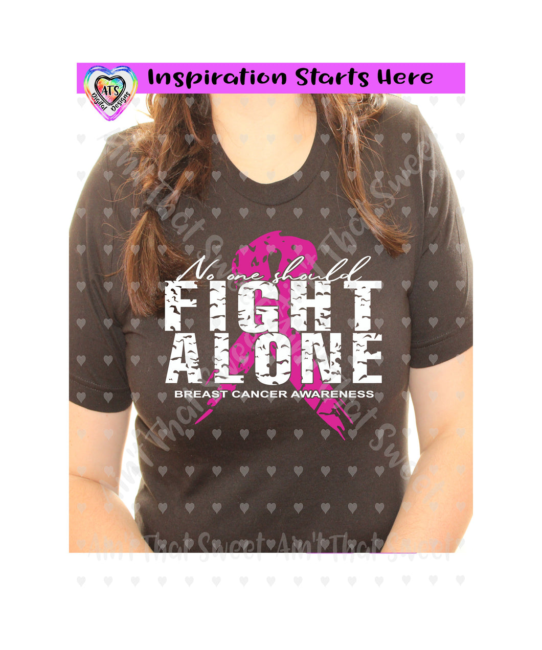 No One Should Fight Alone | Pink Ribbon - Transparent PNG SVG DXF - Silhouette, Cricut, ScanNCut