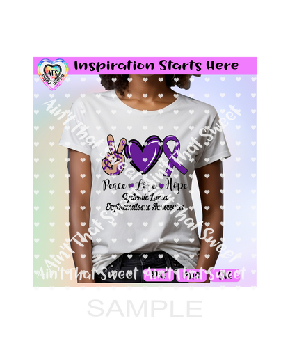 Peace Love (Heart) Hope | Systemic Lupus Awareness Ribbon (Purple) | Black wording/lettering - Transparent PNG, SVG, DXF - Silhouette, Cricut, ScanNCut