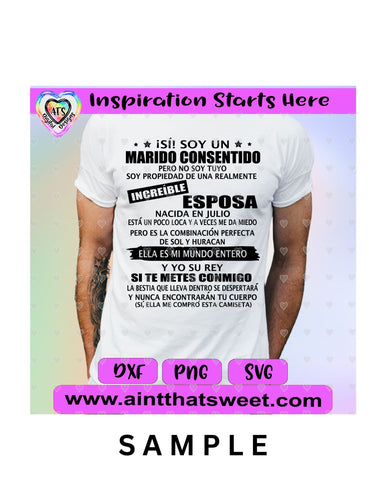 Si! Soy Un Marido Consentido Increible Esposa-Julio-Spanish - Transparent PNG, SVG - Silhouette, Cricut, Scan N Cut