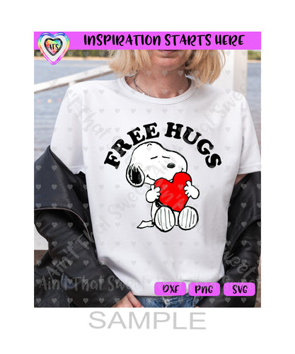 Snoopy | Free Hugs | Heart - Transparent PNG, SVG, DXF - Silhouette, Cricut, ScanNCut