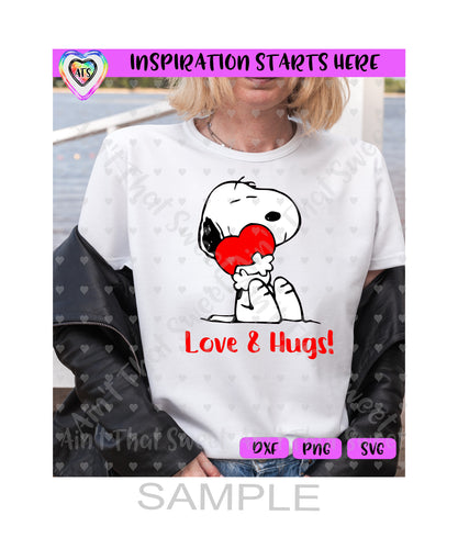 Snoopy Hugging A Heart | Love & Hugs - Transparent PNG, SVG, DXF - Silhouette, Cricut, ScanNCut