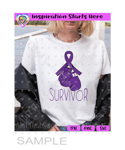 Survivor | Boxing Gloves | Purple Awareness Ribbon | Lupus Awareness - Transparent PNG SVG DXF - Silhouette, Cricut, ScanNCut