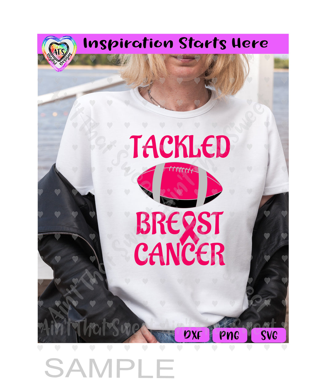 Tackled Breast Cancer | Football | Ribbon - Transparent PNG SVG DXF - Silhouette, Cricut, ScanNCut