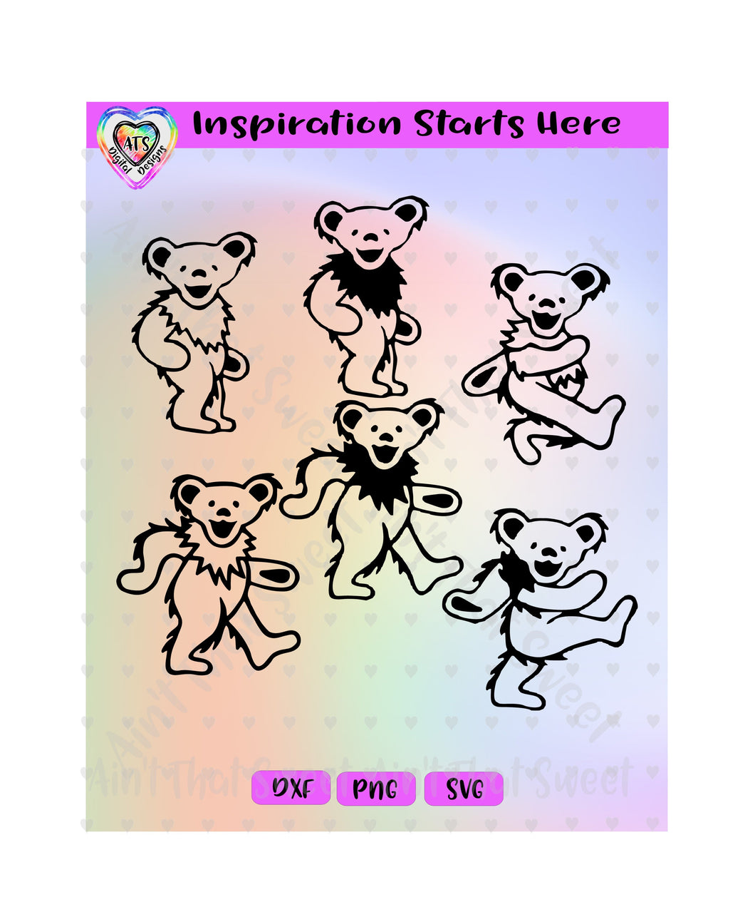 Grateful Dead Dancing Bears | Outline - Transparent PNG SVG DXF - Silhouette, Cricut, ScanNCut