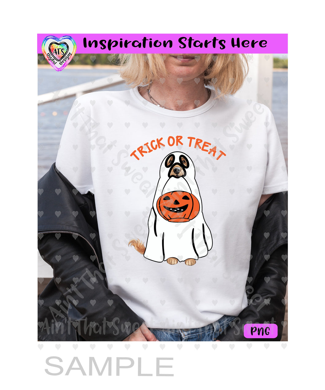 Trick Or Treat | Doodle in Ghost Costume - Transparent PNG File Only - Silhouette, Cricut, ScanNCut