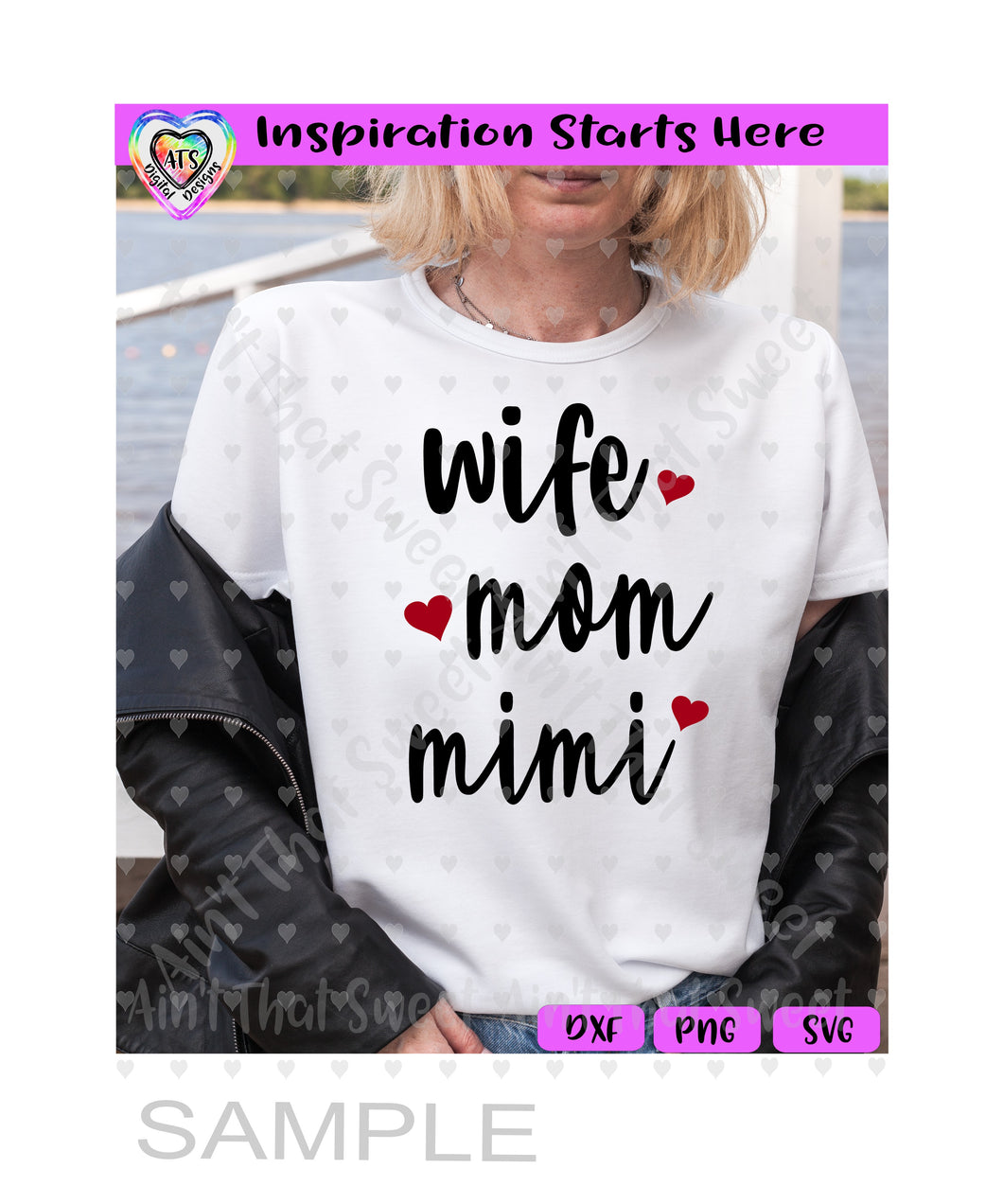 Wife Mom Mimi | Hearts - Transparent PNG SVG DXF - Silhouette, Cricut, ScanNCut