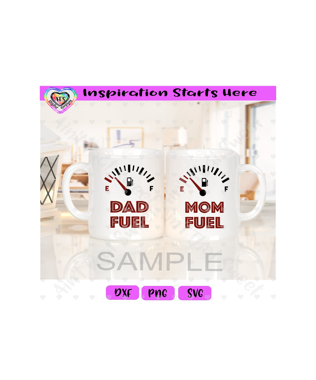 Mom Fuel | Dad Fuel | Mug Set - Transparent PNG SVG DXF - Silhouette, Cricut, ScanNCut