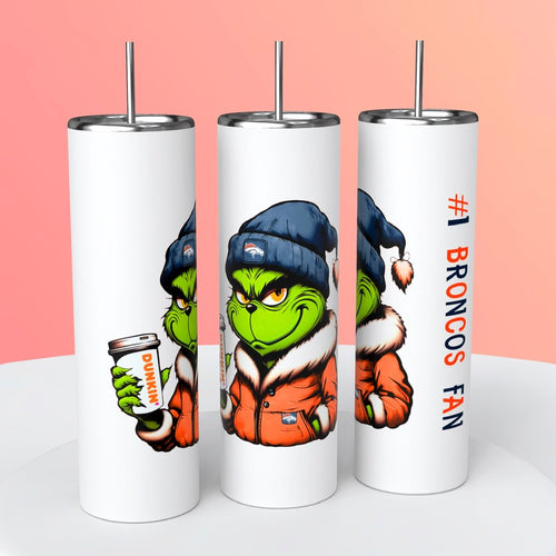 #1 Broncos Fan | Mean Green Guy | Dunkin' - 20oz Decorated Skinny Tumbler