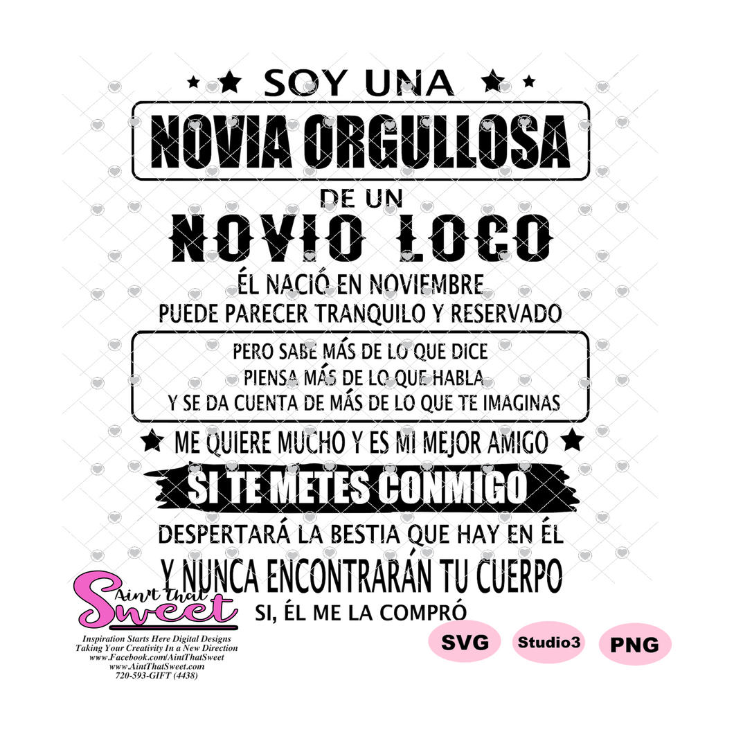 Soy Una Novia Orgullosa Novio Loco De Un Novio Loco En Nacio-  Noviembre - Spanish - Transparent PNG, SVG  - Silhouette, Cricut, Scan N Cut