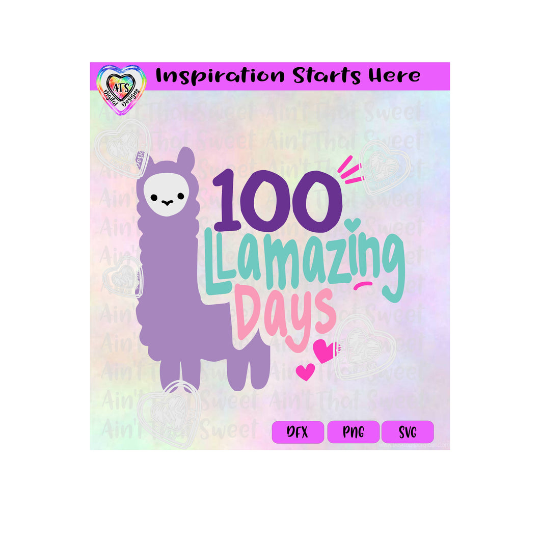100 Llamazing Days, Llama | Hearts - Transparent PNG, SVG, DXF  - Silhouette, Cricut, Scan N Cut