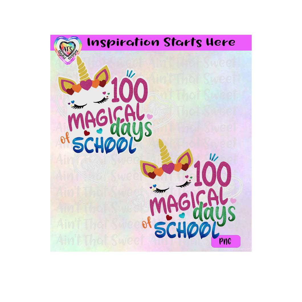 100 Magical Days of School - Unicorn-Gold Horn Glitter - Transparent PNG ONLY  - Silhouette, Cricut, Scan N Cut