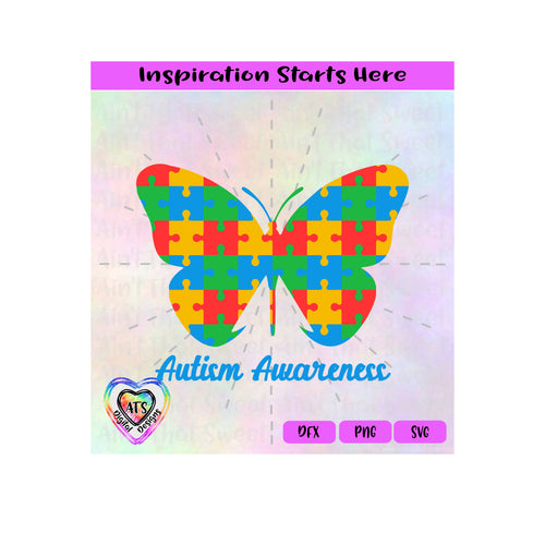 Autism Awareness | Butterfly | Puzzle Pieces | Transparent PNG SVG DXF - Silhouette, Cricut, ScanNCut