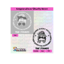 Behind Every Racer Is Their Super Fan Screaming From The Stands | Messy Bun | Bandana | Sunglasses | Racing Flags - Transparent PNG, SVG  - Silhouette, Cricut, Scan N Cut