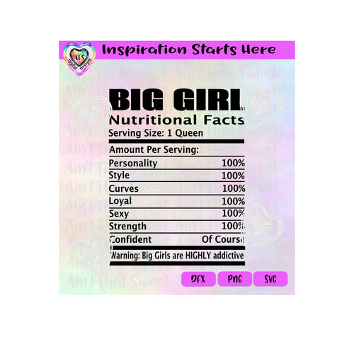 Big Girl Nutritional Facts - Transparent PNG, SVG, DXF  - Silhouette, Cricut, Scan N Cut