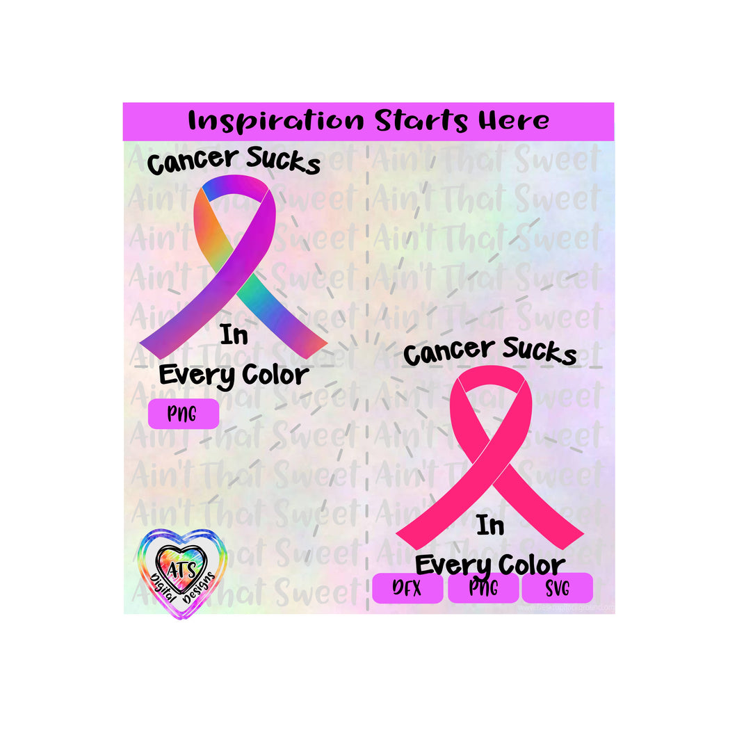 Cancer Sucks In Every Color | Ribbon - Transparent PNG SVG DXF - Silhouette, Cricut, ScanNCut