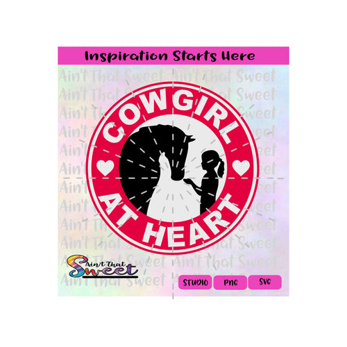 Cowgirl At Heart | Girl Feeding Horse | Hearts - Transparent PNG, SVG - Silhouette, Cricut, Scan N Cut