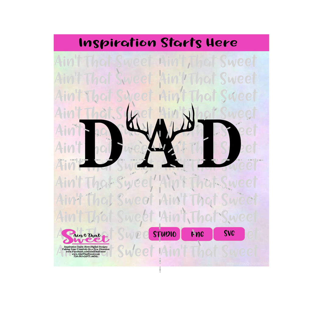 DAD with Antlers - Transparent PNG, SVG  - Silhouette, Cricut, Scan N Cut