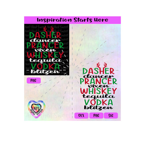 Dasher Dancer Prancer Vixen Whiskey Tequila Vodka Blitzen | Reindeer Antlers | Transparent PNG SVG DXF - Silhouette, Cricut, ScanNCut