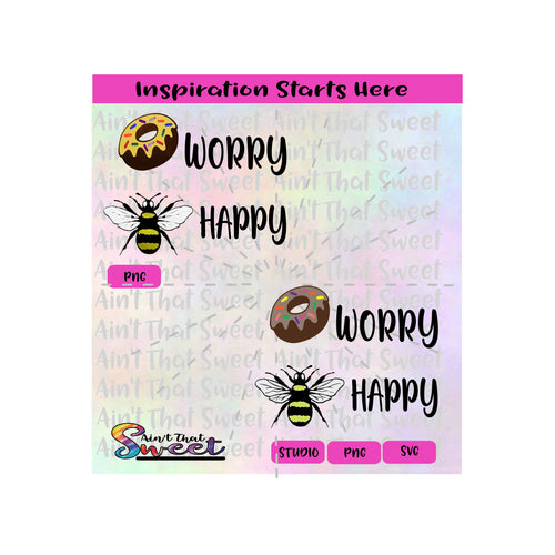 Donut Worry Bee Happy - Transparent PNG, SVG  - Silhouette, Cricut, Scan N Cut