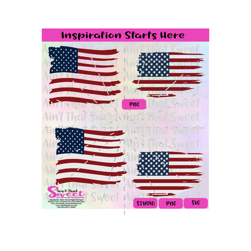 USA Flag Set | Red White Blue | Distressed | Wavy |  Horizontal - Transparent PNG, SVG  - Silhouette, Cricut, Scan N Cut