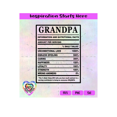 Nutritional Facts | Grandpa Nutritional Facts - Transparent PNG SVG DXF - Silhouette, Cricut, ScanNCut