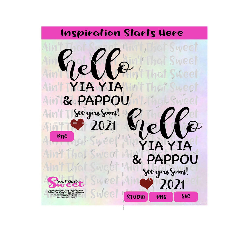 Hello Yia Yia and Pappou See You Soon 2021 - Transparent PNG, SVG  - Silhouette, Cricut, Scan N Cut