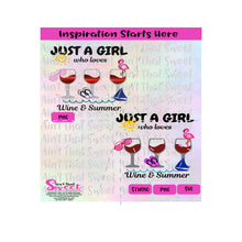 Just A Girl Who Loves Wine & Summer | FlipFlops | Sunglasses | Flamingo | Sailboat - Transparent PNG, SVG, Silhouette, Cricut, Sublimation