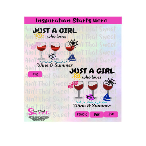 Just A Girl Who Loves Wine & Summer | FlipFlops | Sunglasses | Steering Wheel | Sailboat Transparent PNG, SVG,Silhouette,Cricut, Sublimation