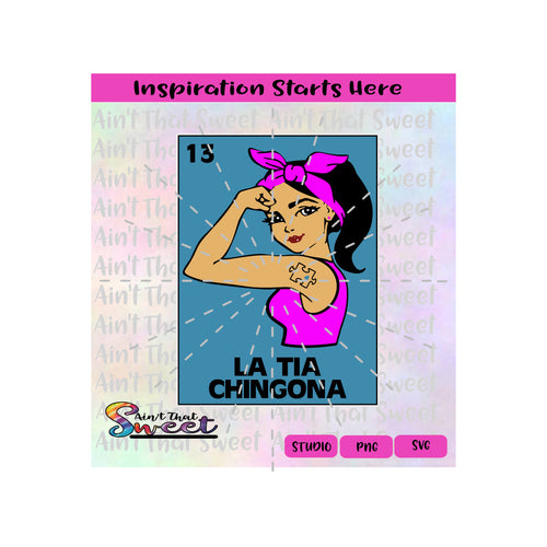 La Tia Chingona - Muscle Girl with Bandana and Puzzle Piece Tattoo with Heart - Transparent PNG, SVG  - Silhouette, Cricut, Scan N Cut