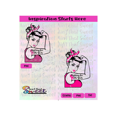 Lady Flexing Muscle | Fighting For The Girls | Ribbon | Breast Cancer Awareness - Transparent PNG, SVG  - Silhouette, Cricut, Scan N Cut