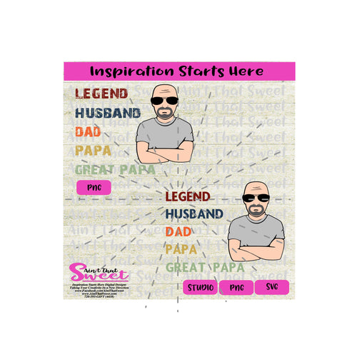 Legend Husband Dad Papa Great Papa (Light Skin) -Transparent PNG, SVG  - Silhouette, Cricut, Scan N Cut