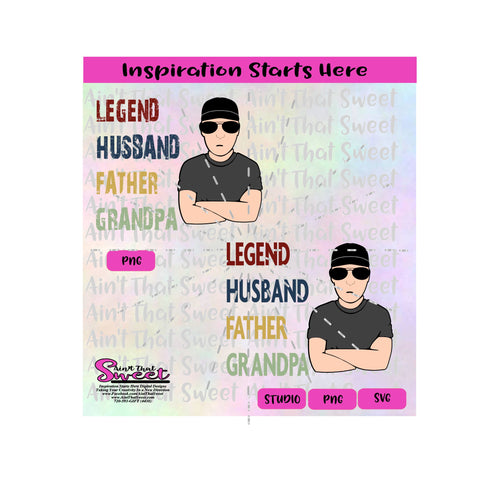 Legend Husband Father Grandpa | Guy with Hat Sunglasses -Transparent PNG, SVG  - Silhouette, Cricut, Scan N Cut