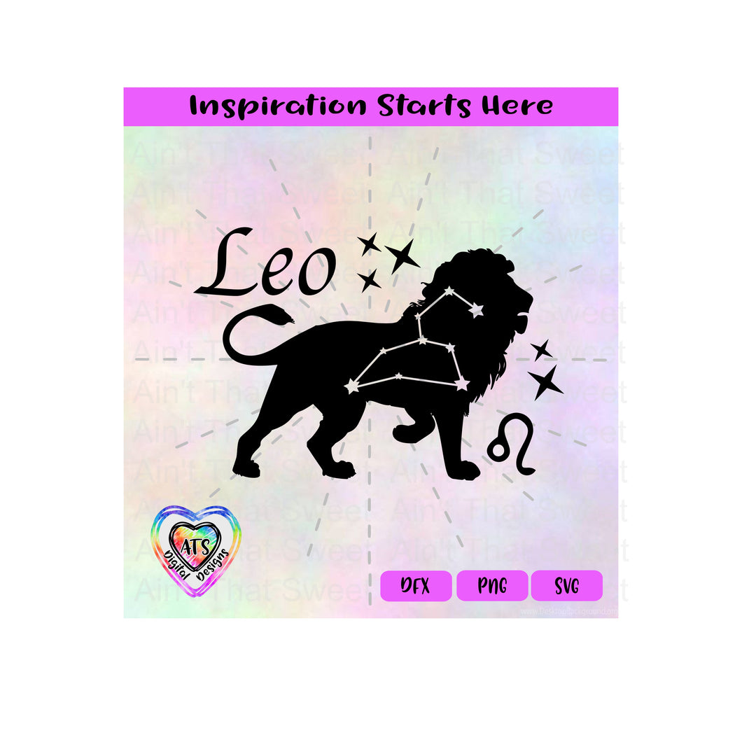 Leo | Lion | Constellation | Starbursts | Horoscope | Zodiac - Transparent PNG SVG DXF - Silhouette, Cricut, ScanNCut