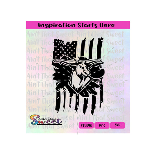 Longhorn Busting Thru Flag | Stars | Stripes - Transparent PNG, SVG  - Silhouette, Cricut, Scan N Cut