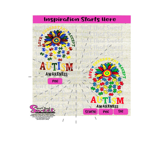 Love Understand Accept Autism Awareness | Flower Puzzle Pieces - Transparent PNG, SVG  - Silhouette, Cricut, Scan N Cut