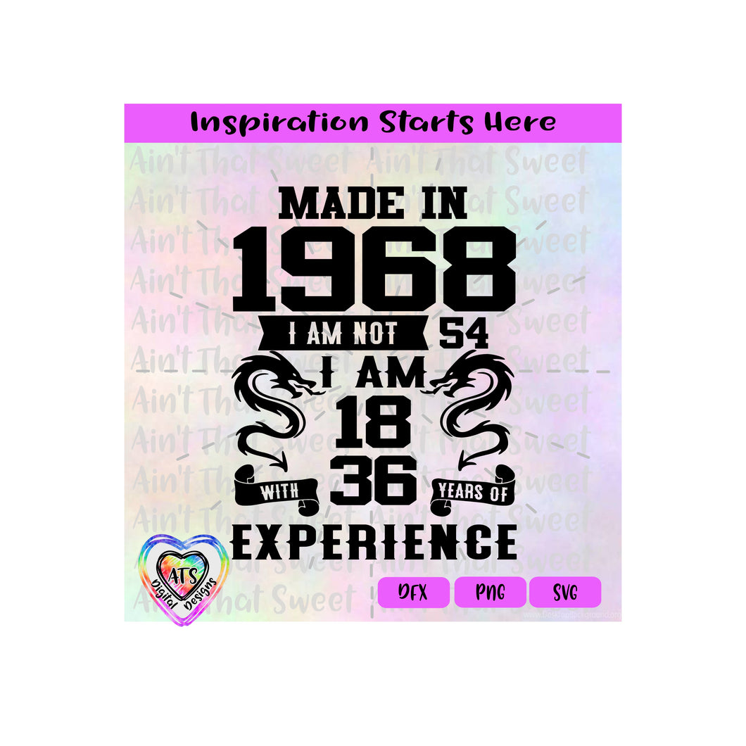 Made In 1968 | I Am Not 54 I Am 18 with 36 Years Experience (Based on 2022) - Transparent PNG SVG DXF - Silhouette, Cricut, ScanNCut