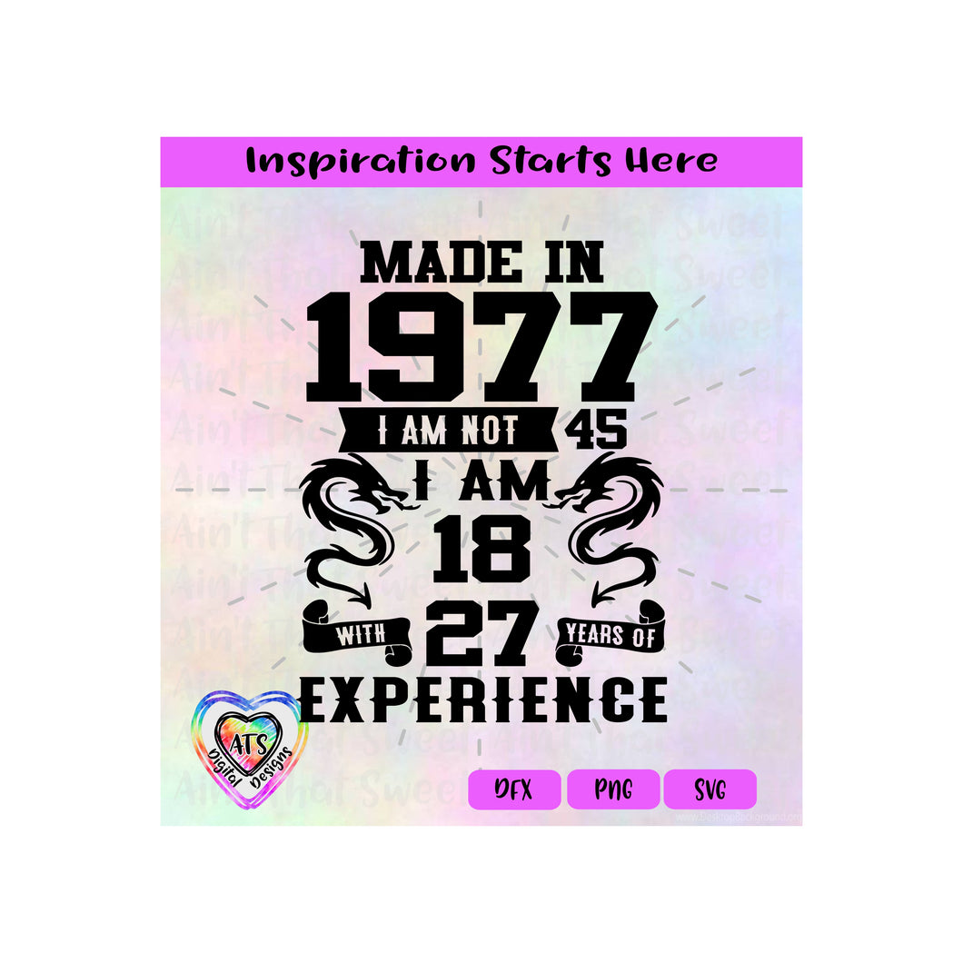 Made in 1977 | I Am Not 45 | I am 18 With 27 Years Experience (Based on 2022) | Transparent PNG, SVG, DXF - Silhouette, Cricut, Scan N Cut
