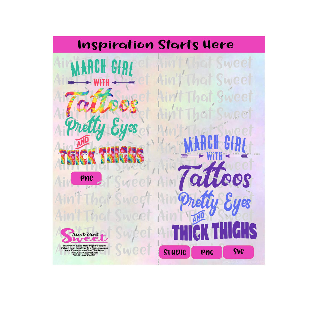 March Girl With Tattoos Pretty Eyes and Thick Thighs  - Transparent PNG, SVG  - Silhouette, Cricut, Scan N Cut