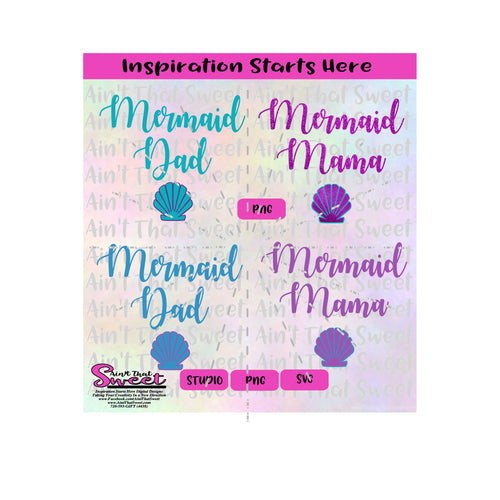 Mermaid Mama and Dad Set | Shell - Transparent PNG, SVG  - Silhouette, Cricut, Scan N Cut