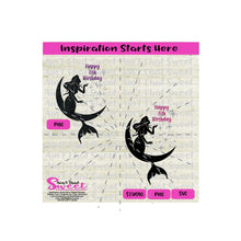 Mermaid Sitting On Moon | Starbursts Stars | Happy 8th Birthday - Transparent PNG, SVG  - Silhouette, Cricut, Scan N Cut