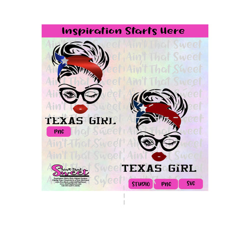 Messy Bun | Texas Girl Winking | Glasses | Bandana - Transparent PNG, SVG  - Silhouette, Cricut, Scan N Cut