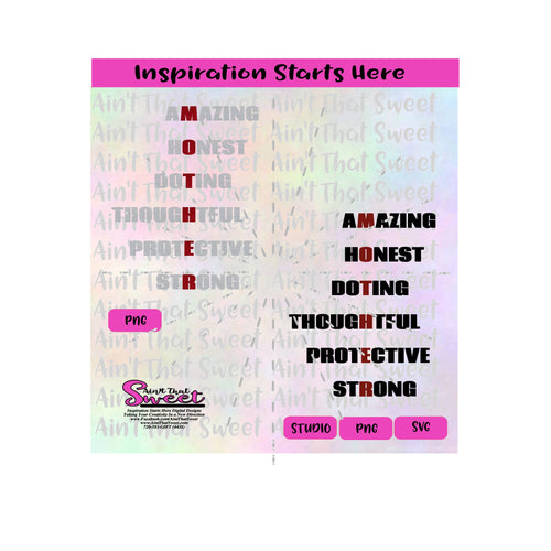Mother | Amazing Honest Doting Thoughtful Protective Strong - Transparent PNG, SVG  - Silhouette, Cricut, Scan N Cut