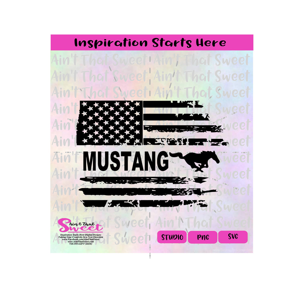 Mustang Flag | Distressed | Horizontal - Transparent PNG, SVG  - Silhouette, Cricut, Scan N Cut