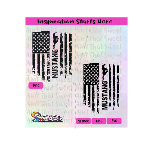 Mustang Horse Flag Distressed Look, Vertical - Transparent PNG, SVG - Silhouette, Cricut, Scan N Cut