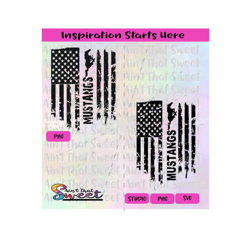 Mustangs Horse Flag Distressed Look, Vertical - Transparent PNG, SVG - Silhouette, Cricut, Scan N Cut